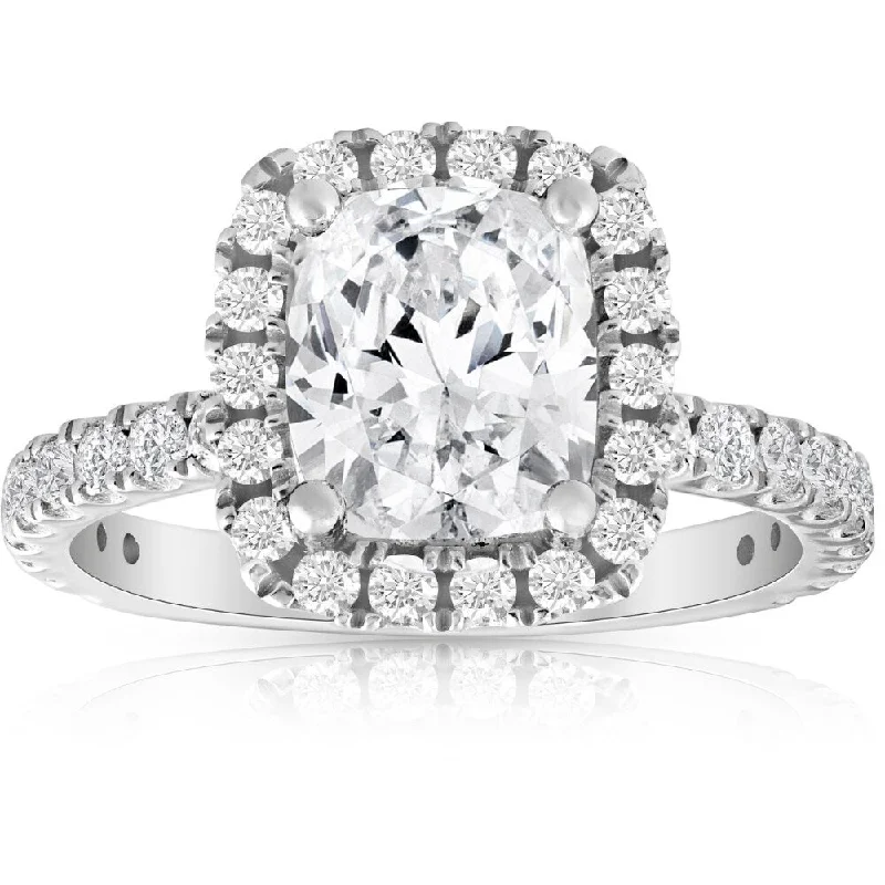 Ladies engagement rings with sapphires-2 1/2Ct Cushion Diamond Halo Engagement Ring 14k White Gold Enhanced