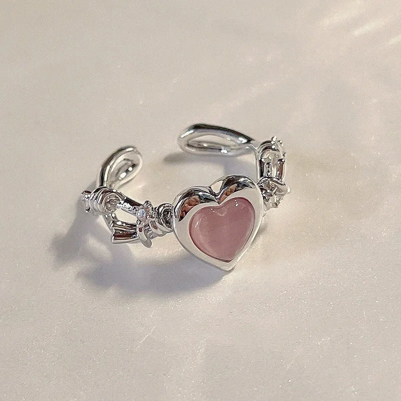 5# Pink Love Heart-Shaped Ring J0470