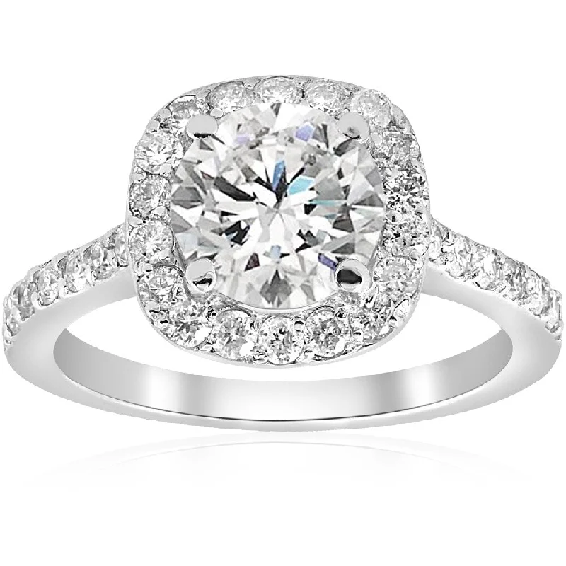 Ladies silver engagement rings-14k White Gold 2 ct TDW Diamond Cushion Halo Clarity Enhanced Engagement Ring