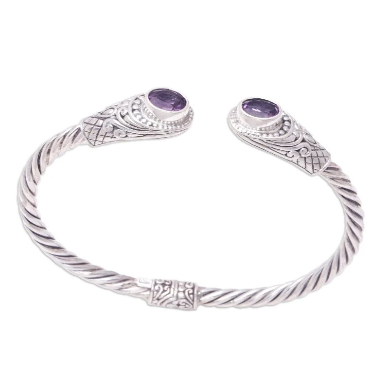 Ladies statement bangles-Novica Handmade Graceful Custom Amethyst Cuff Bracelet