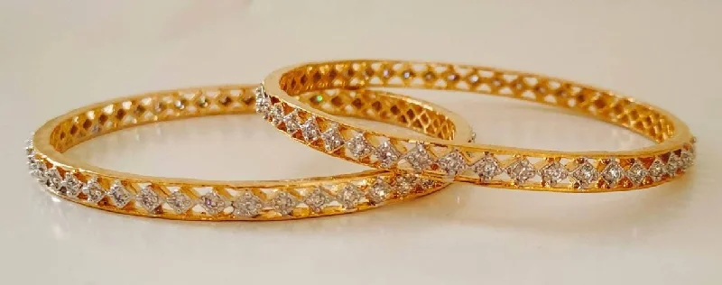 Ladies engraved gold bracelets-White AD Bangles of Size 2’6