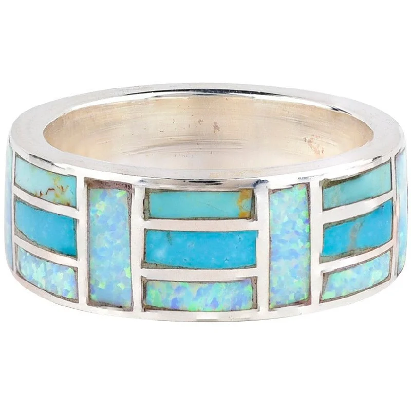 Ladies solitaire rings-Peyote Bird  Opal and Turquoise  Mix  Inlay Ring