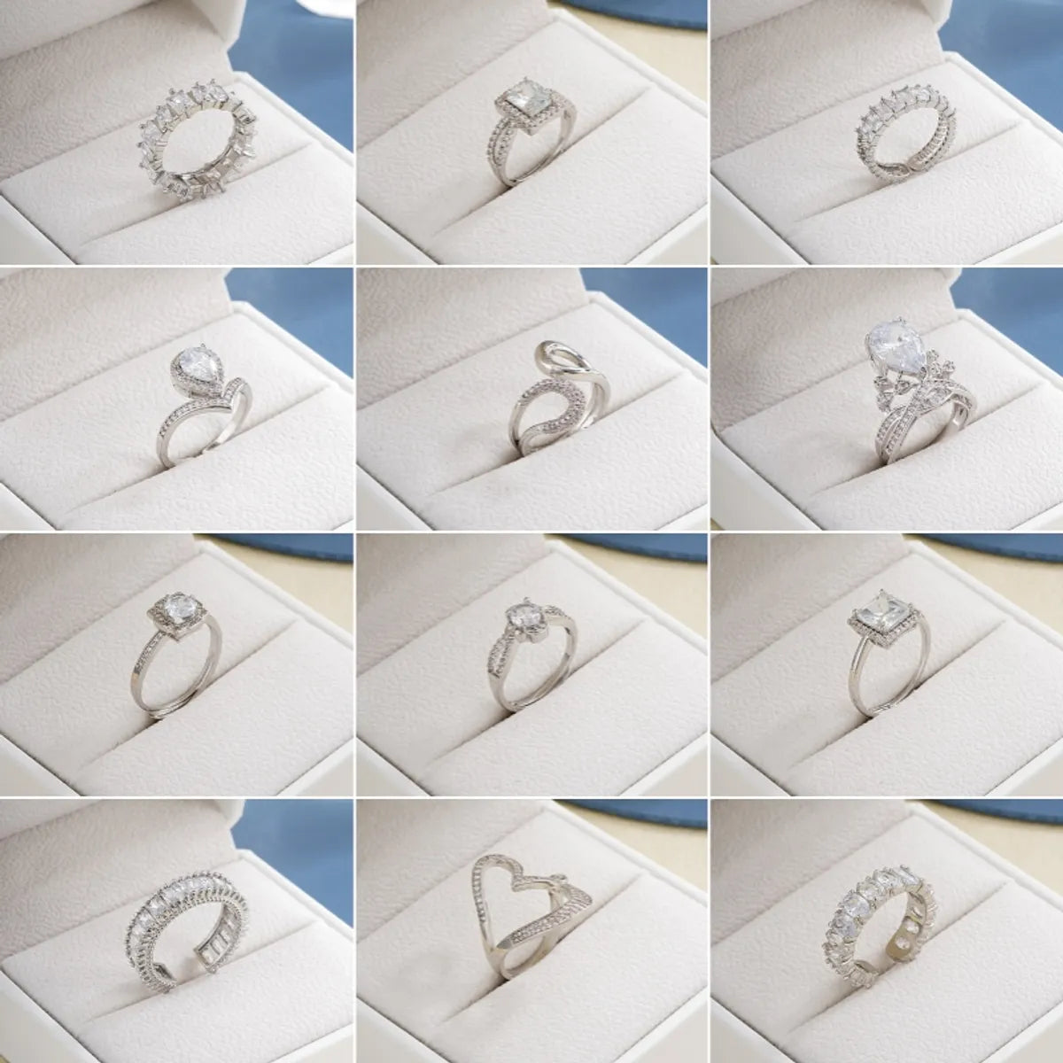 Ladies silver-plated rings-Ig Style Elegant Simple Style Geometric Heart Shape Copper Plating Inlay Zircon White Gold Plated Open Rings