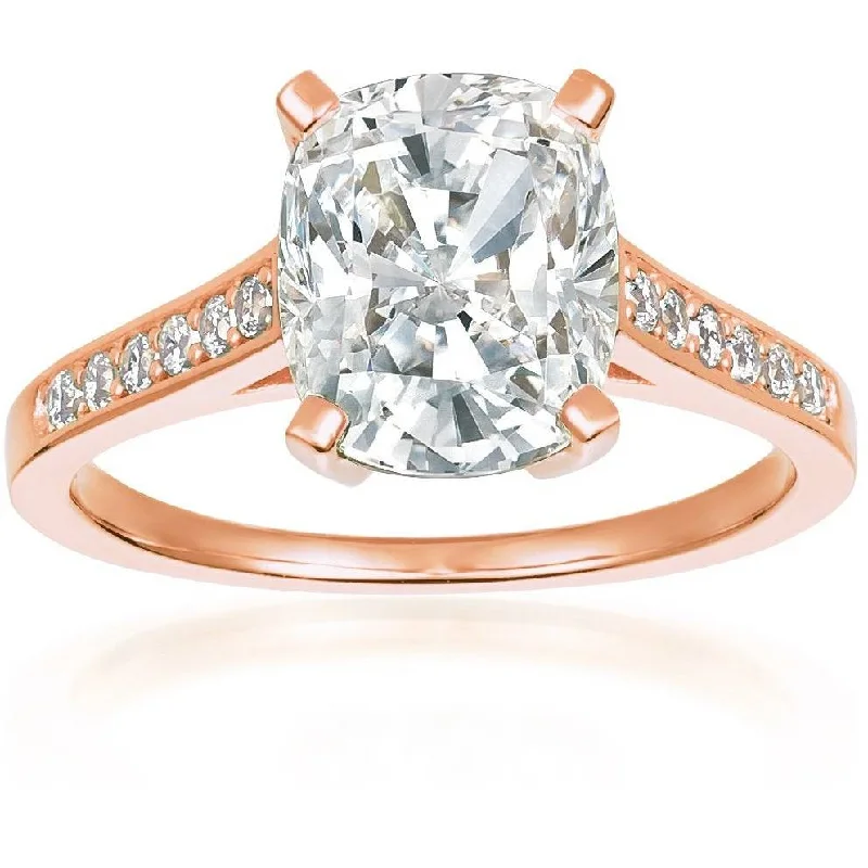 Ladies ruby rings-CRISLU Radiant Cushion Cut Ring finished in 18KT Rose Gold