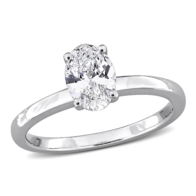 Ladies engagement rings with floral designs-Created Forever by Miadora 1ct TW Oval-Cut Lab-Grown Diamond Solitaire Engagement Ring in 10k White Gold