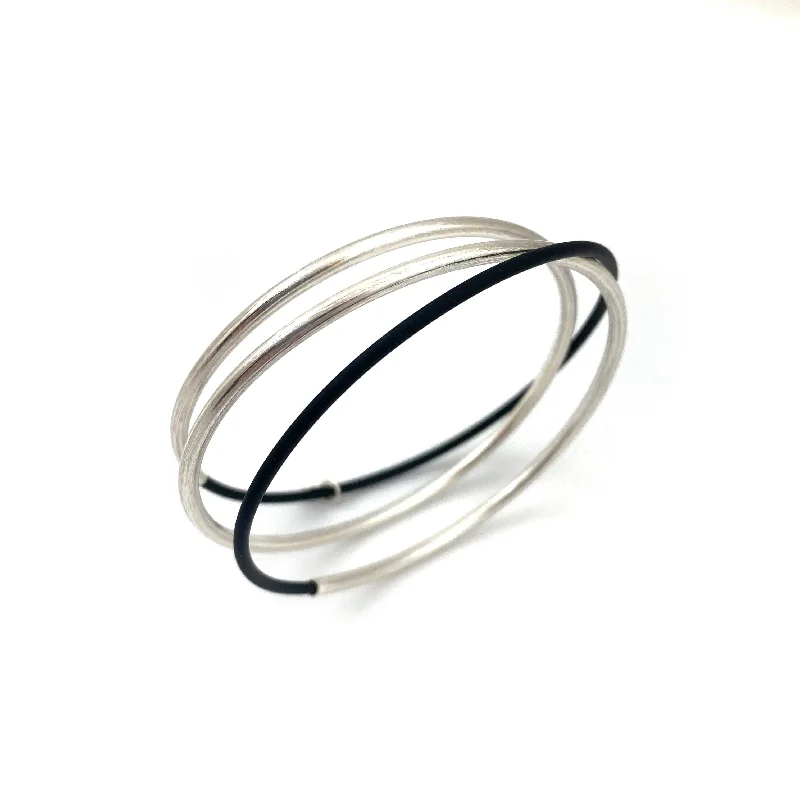 Ladies stylish bracelets-Sterling Silver and Rubber Bracelet