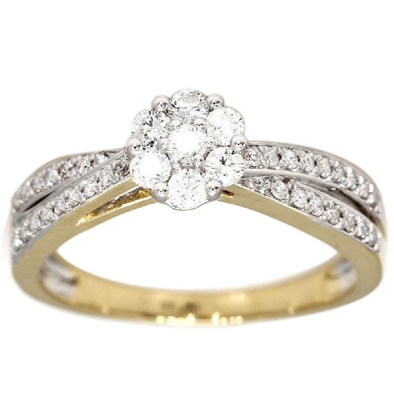 Ladies engagement rings with round halos-Pompeii3 10k Yellow Gold 1/2 Ct. TDW Diamond Twist Round Cut Pave Engagement Ring Size 7.5