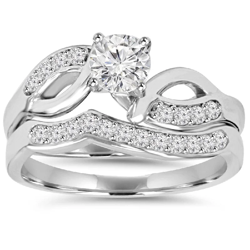 Ladies multi-stone engagement rings-10k White Gold 3/4ct TDW Engagement Wedding Ring Set