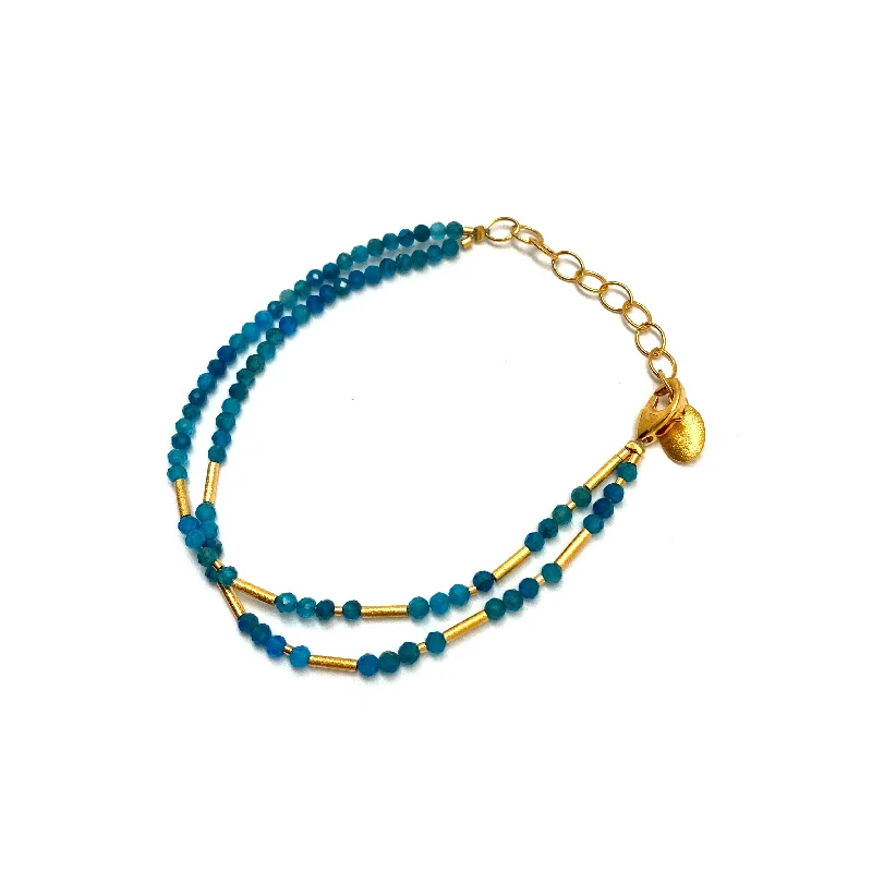 Ladies beaded bangles-Apatite and Gold Bracelet