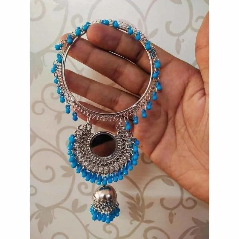 Ladies silver wrap bracelets-MS Fashion India Blue Pearls Jhumkas Latkan Bangles