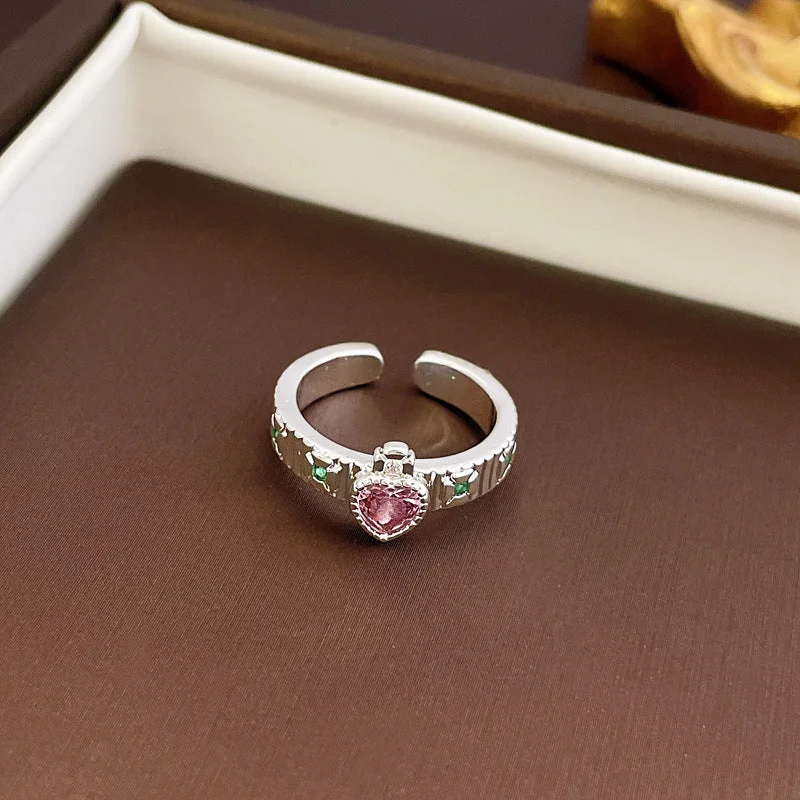 2# Ring-Silver Flower Heart-Shaped Zircon