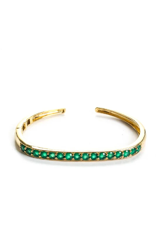 Ladies fashion bangles-Rarities Womens Sterling Silver Yellow Gold Plated Channel Set Emerald Hinge Bracelet 7.25"