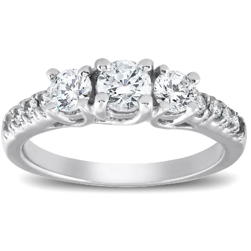 Ladies platinum engagement rings with diamonds-1 1/10 Ct Diamond Three Stone Engagement Ring 14K White Gold