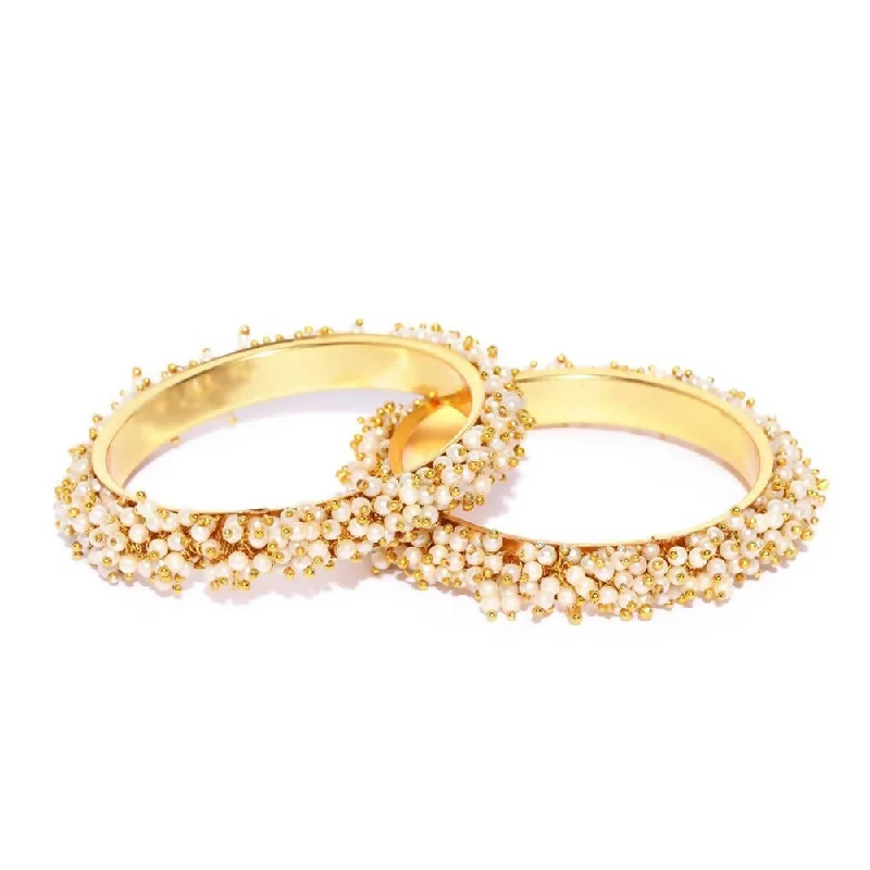 Ladies delicate gold bangles-Mominos Fashion Trendy Gold Plated With Pearls Bangles