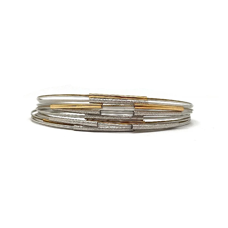 Ladies cuff bangles-Silver and Gold Thin Bar Bracelet