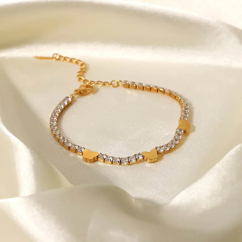 Ladies gold tennis bracelets-Fashion Butterfly Stainless Steel Bracelets Inlay Zircon Stainless Steel Bracelets