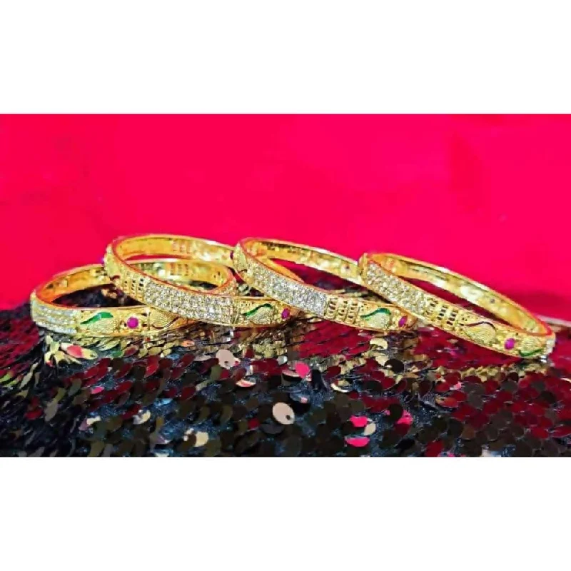 Ladies precious stone bracelets-Mominos Fashion Trendy Gold Plated With American Diamond Bangles