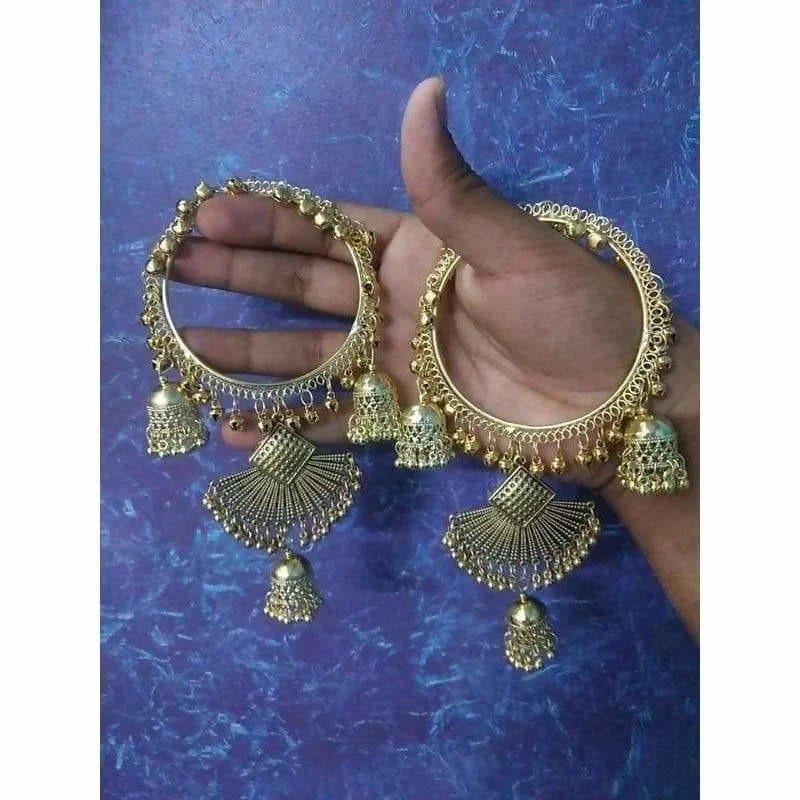 Ladies gold-plated bracelets-MS Fashion India Gold Color Bridal Bangles With Pearls And Jhumkas