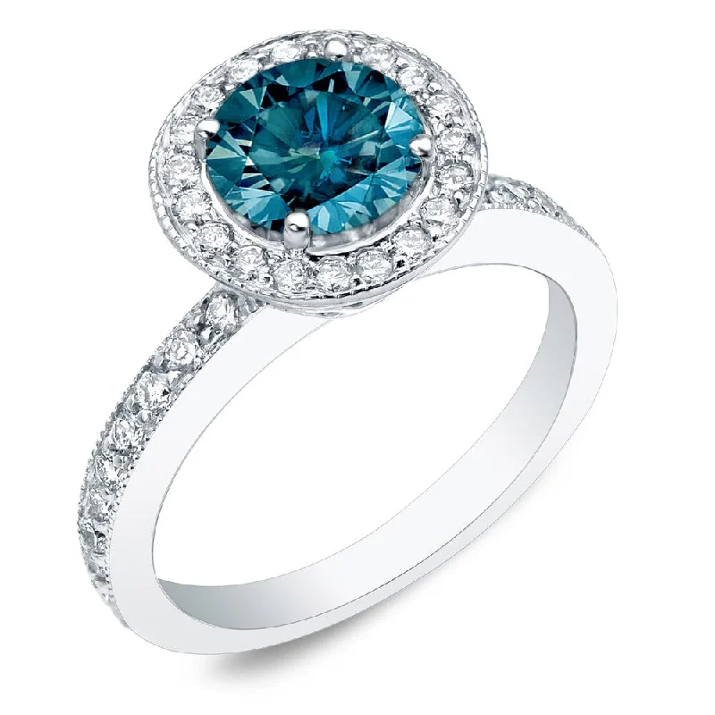 Ladies engagement rings with infinity bands-Auriya 1ctw Halo Blue Diamond Engagement Ring 14k Gold