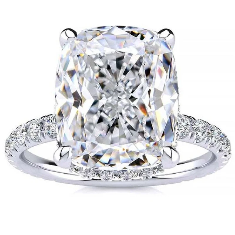 Ladies black diamond engagement rings-Certified 5.86Ct Elongated Cushion Diamond Side Halo Engagement Ring Gold