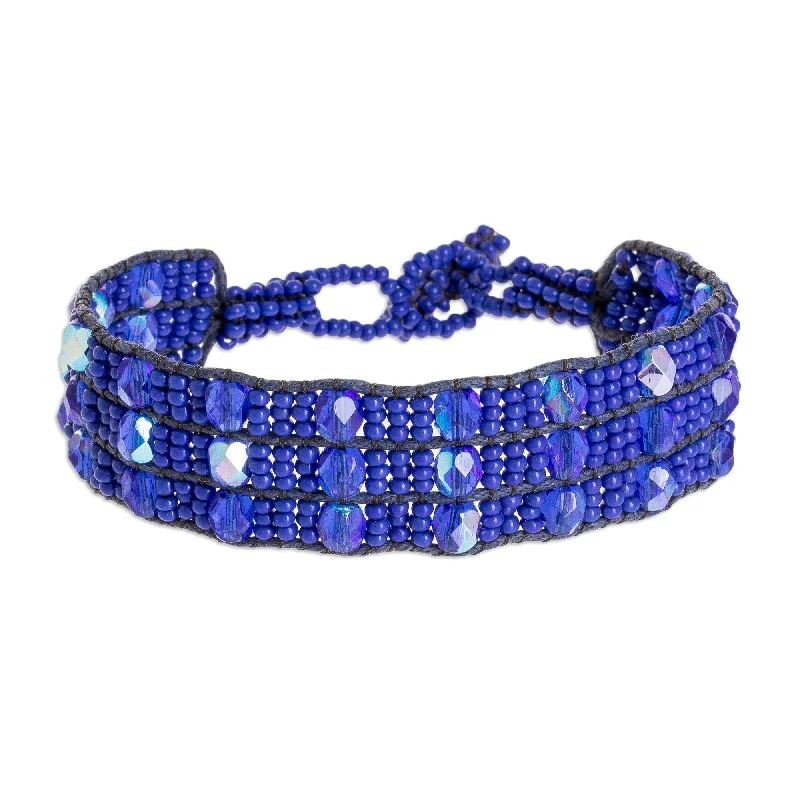 Ladies thick silver bangles-Novica Handmade Kinship In Royal Blue Beaded Wristband Bracelet