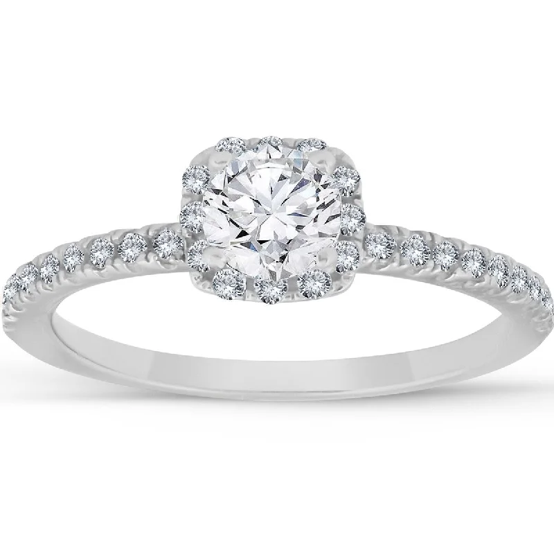 Ladies multi-stone engagement rings-1/2 Ct Diamond Cushion Halo Engagement Ring 10k White Gold