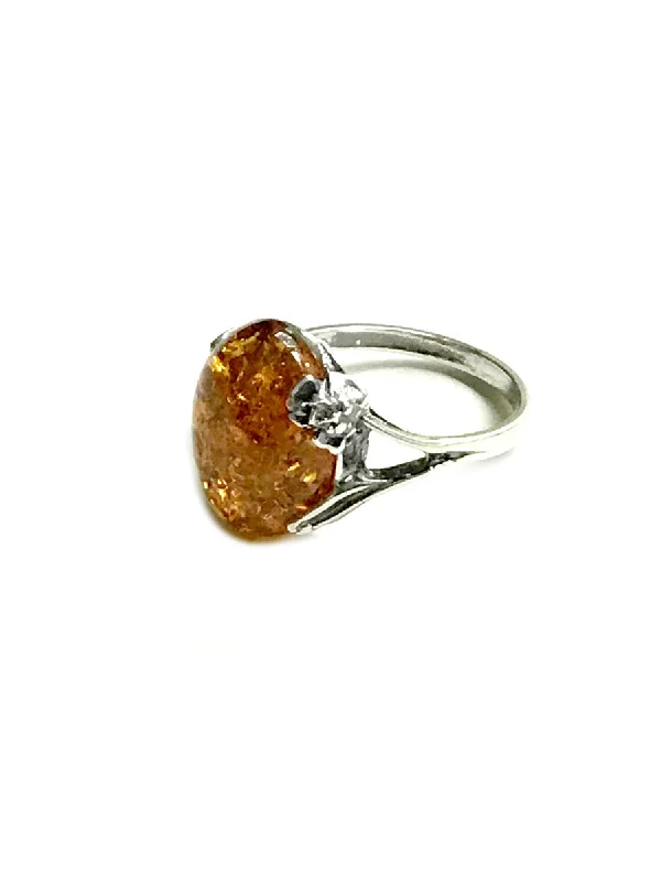 Ladies large cocktail rings-Amber Flower Ring