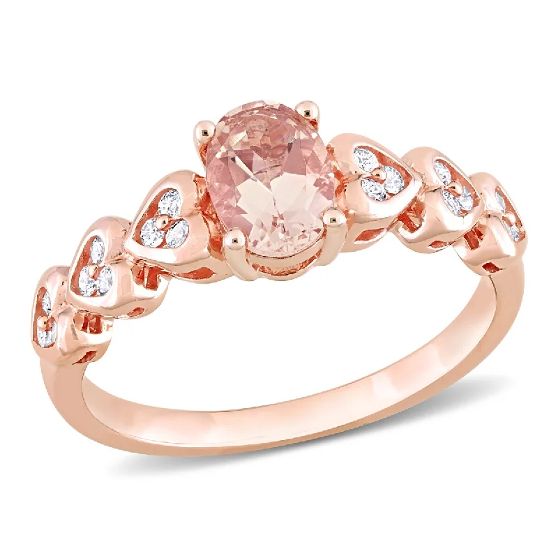 Ladies princess cut engagement rings-Miadora 7/8ct TGW Oval Morganite White Topaz Engagement Ring in 10k Rose Gold