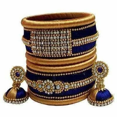 Ladies diamond bracelets-Silk Thread Bangles and Ear Rings