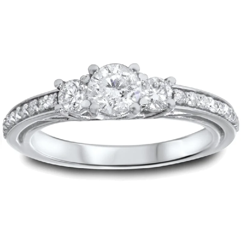 Ladies engagement rings with engraved bands-14k White Gold 1 1/4ct TDW Diamond 3-stone Engagement Ring