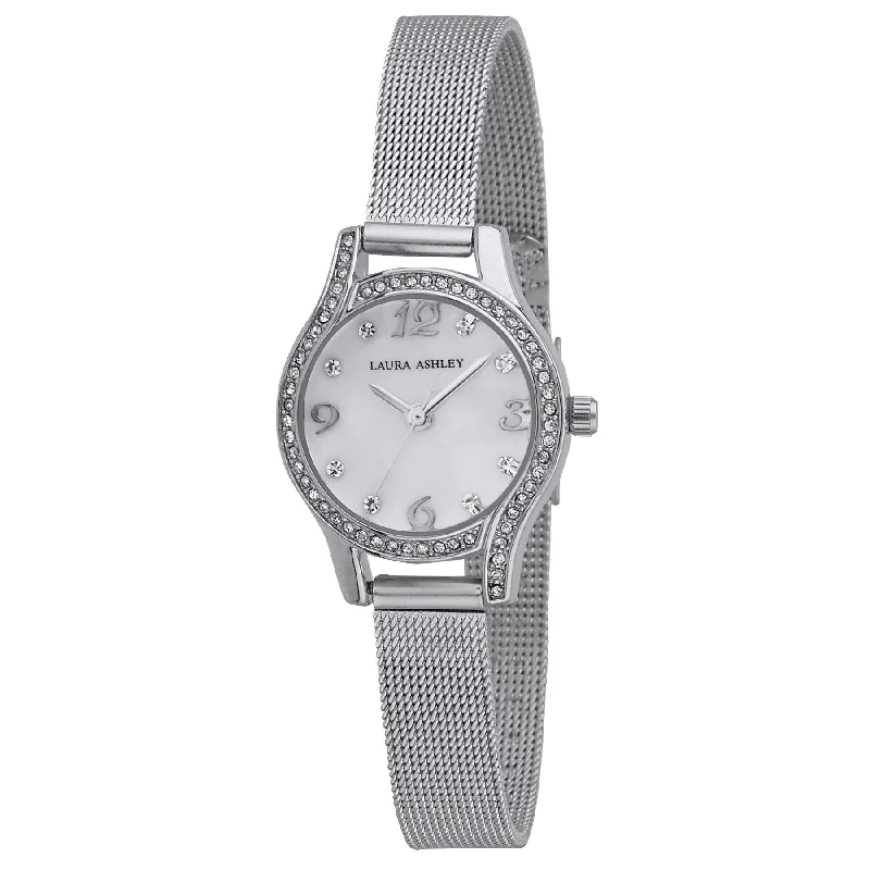 Ladies engraved gold bracelets-Laura Ashley Mini Silver Mesh Bracelet Watch