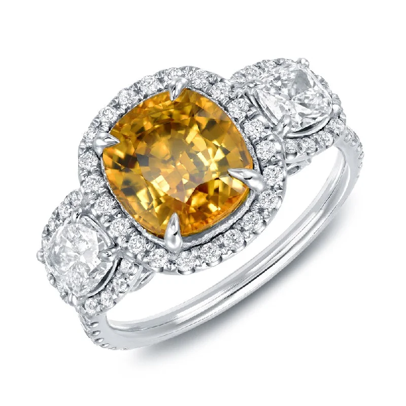 Ladies vintage-inspired diamond engagement rings-Auriya 14k Gold 3ct Cushion-cut Yellow Sapphire Halo Diamond Engagement Ring 1 2/5ctw (H-I, SI1-SI2)