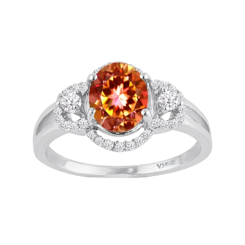 Ladies engagement rings with colored diamonds-Sterling Silver with Fire Topaz and White Zircon Engagement Ring