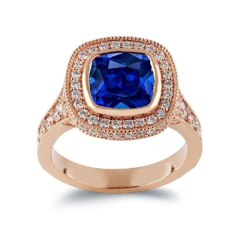 Ladies engagement rings with diamonds-Auriya 14k Gold 3 1/2ct Vintage Cushion-cut Sapphire Halo Diamond Engagement Ring 1 3/8ctw (H-I, SI1-SI2)