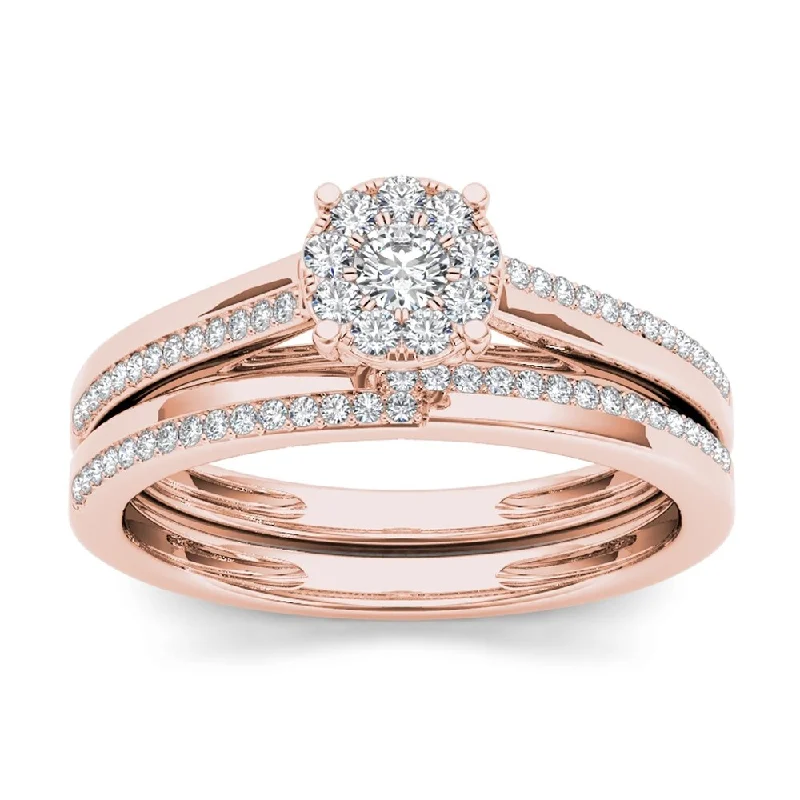 Ladies halo diamond engagement rings-De Couer 10k Gold 1/3ct TDW Diamond Engagement Ring Set