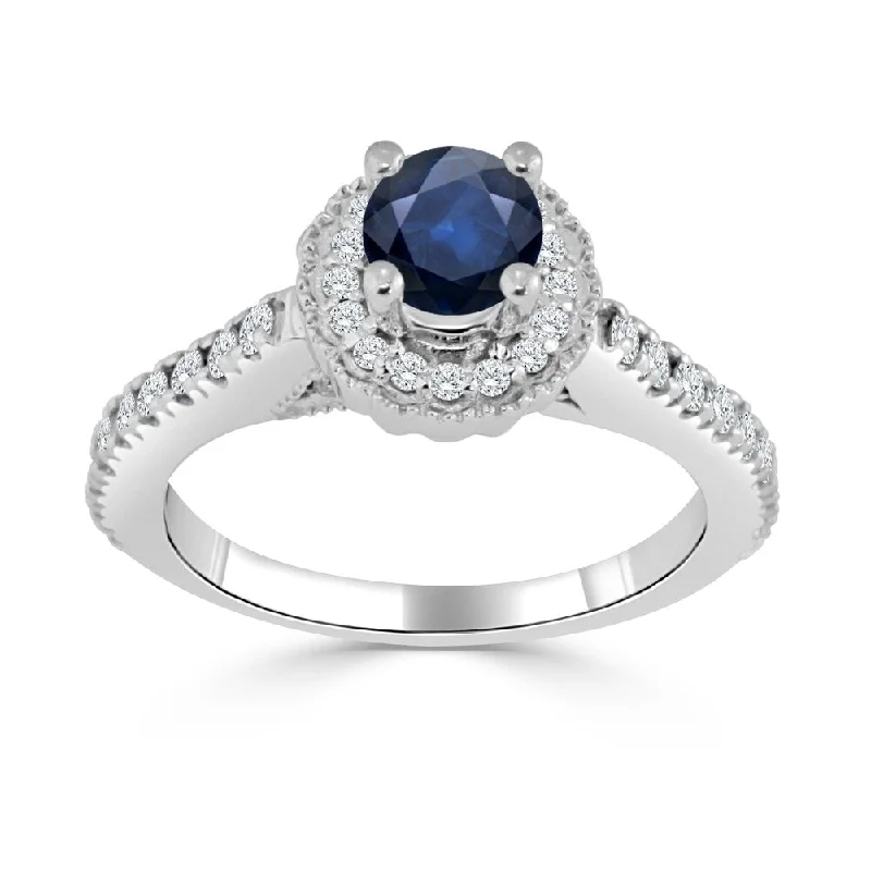 Ladies round cut engagement rings-Auriya 14K Gold 1/3ct Blue Sapphire and 2/5ct TDW Diamond Engagement Ring