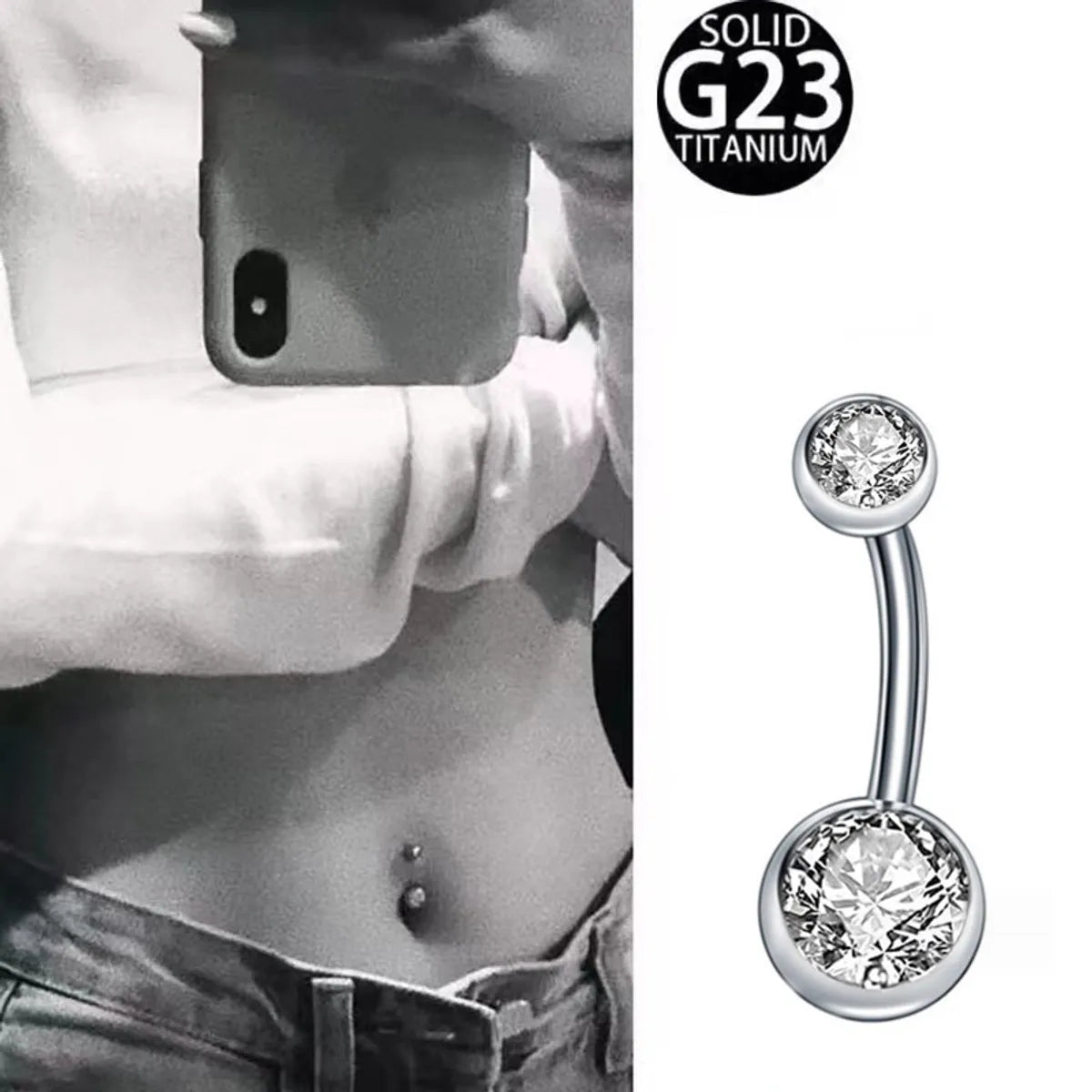 Ladies oval diamond rings-1 Piece Belly Rings Simple Style Solid Color Pure Titanium Belly Rings