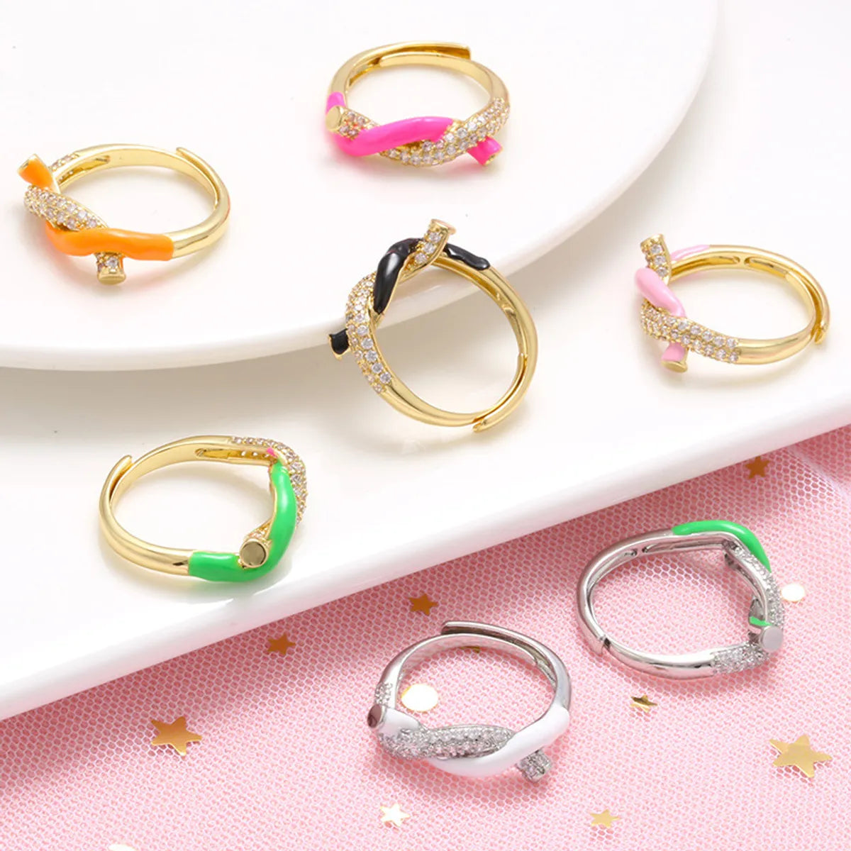 Ladies minimalist rings-Simple Style Classic Style Color Block Copper Inlay Zircon Rings