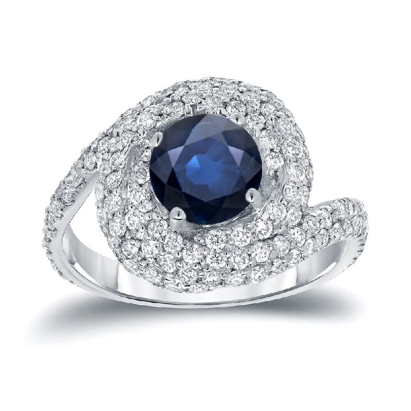 Ladies split-shank engagement rings-Auriya Fancy Swirl 1ct Blue Sapphire and 1 1/3cttw Diamond Halo Engagement Ring 14k White Gold (D-E, SI1-SI2)