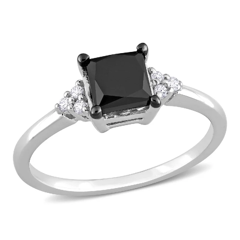 Ladies heart-shaped engagement rings-Miadora 4/5ct TDW Square Black White Diamond Engagement Ring in 14k White Gold