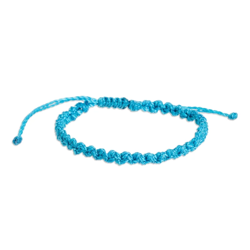 Ladies vintage bangles-Novica Handmade Knot Uncommon In Cyan Macrame Bracelet