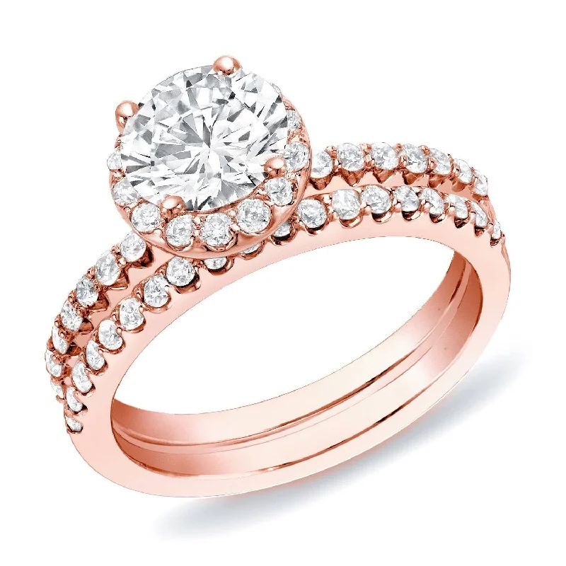 Ladies vintage engagement rings-Auriya 14k Rose Gold 1 1/4ctw Round Diamond Halo Engagement Ring Set