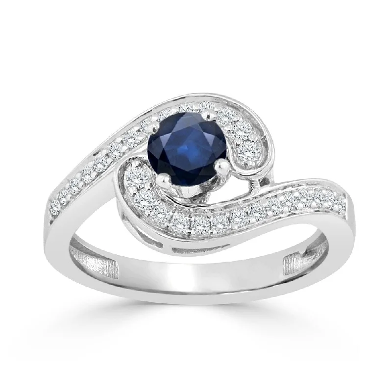 Ladies white gold engagement rings-Auriya 14k Gold 1/2ct Modern Blue Sapphire Bypass Halo Diamond Engagement Ring 1/4ctw