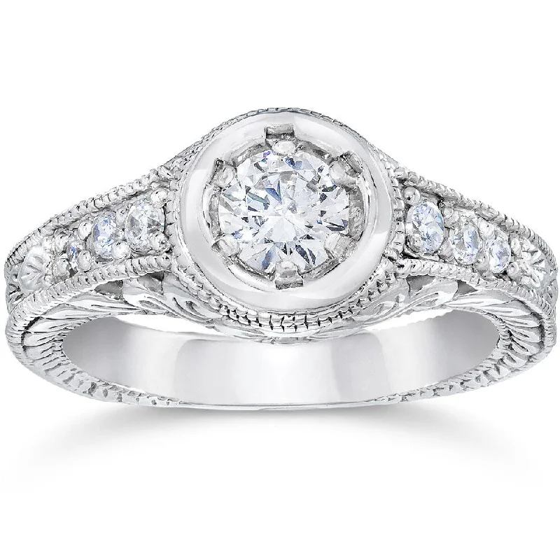 Ladies engagement rings with vintage appeal-14k White Gold 5/8ct TDW Diamond Vintage Engagement Ring