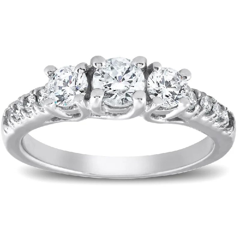 Ladies gold engagement rings-Pompeii3 14k White Gold 1 1/10 Ct TDW Three Stone Diamond Engagement Ring