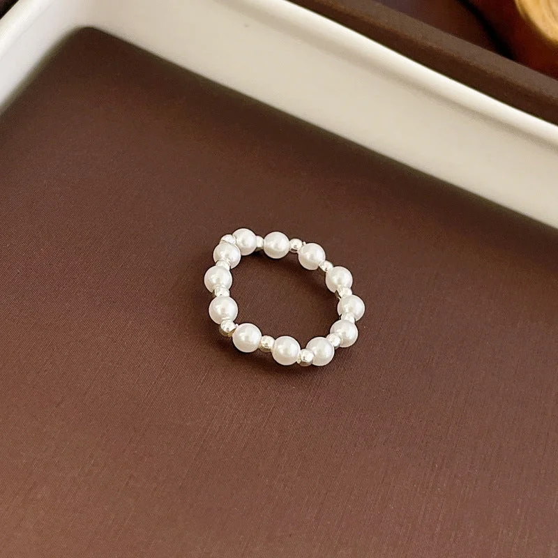 1# Ring-Silver Pearl Elastic String