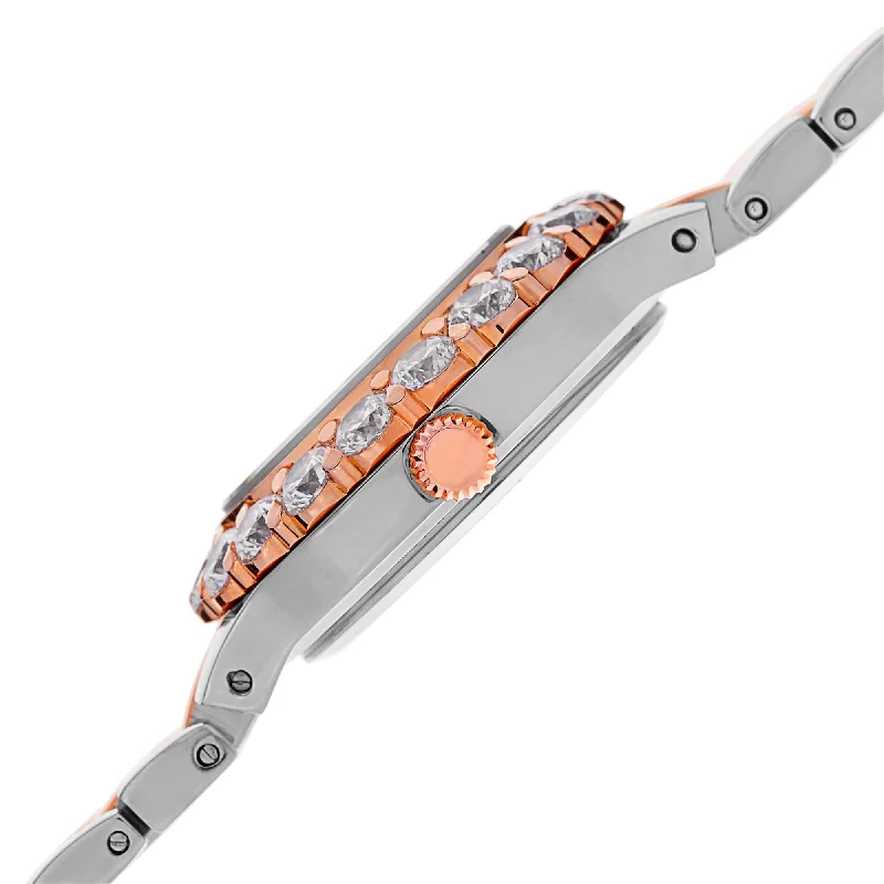 Ladies stackable bangles-Burgi Women's Classic Crystal White/Two-Tone Bracelet Watch