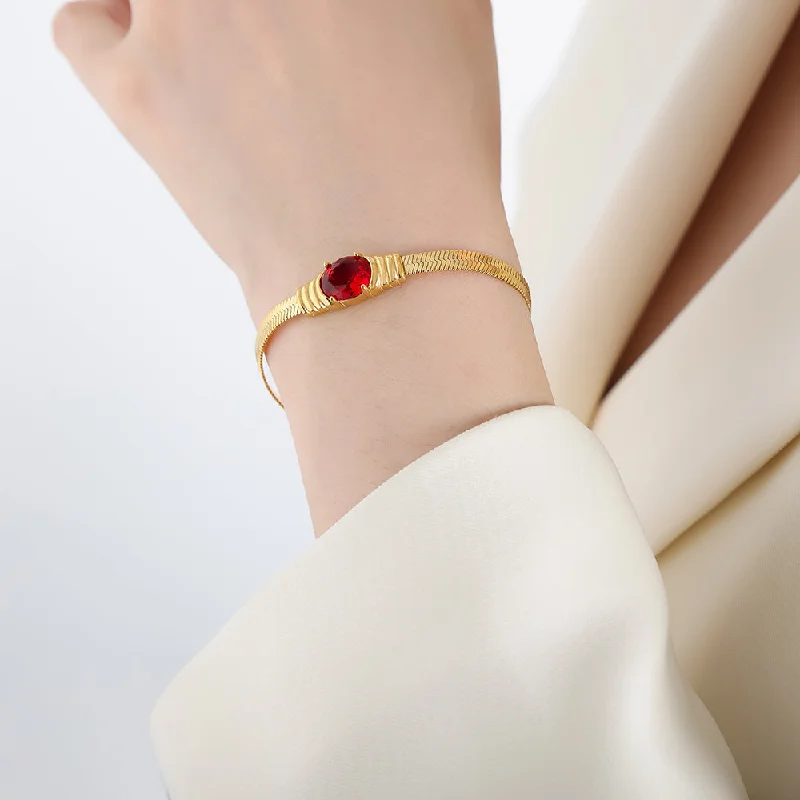 E433-Gold Red Glass Stone Bracelet-17+3cm