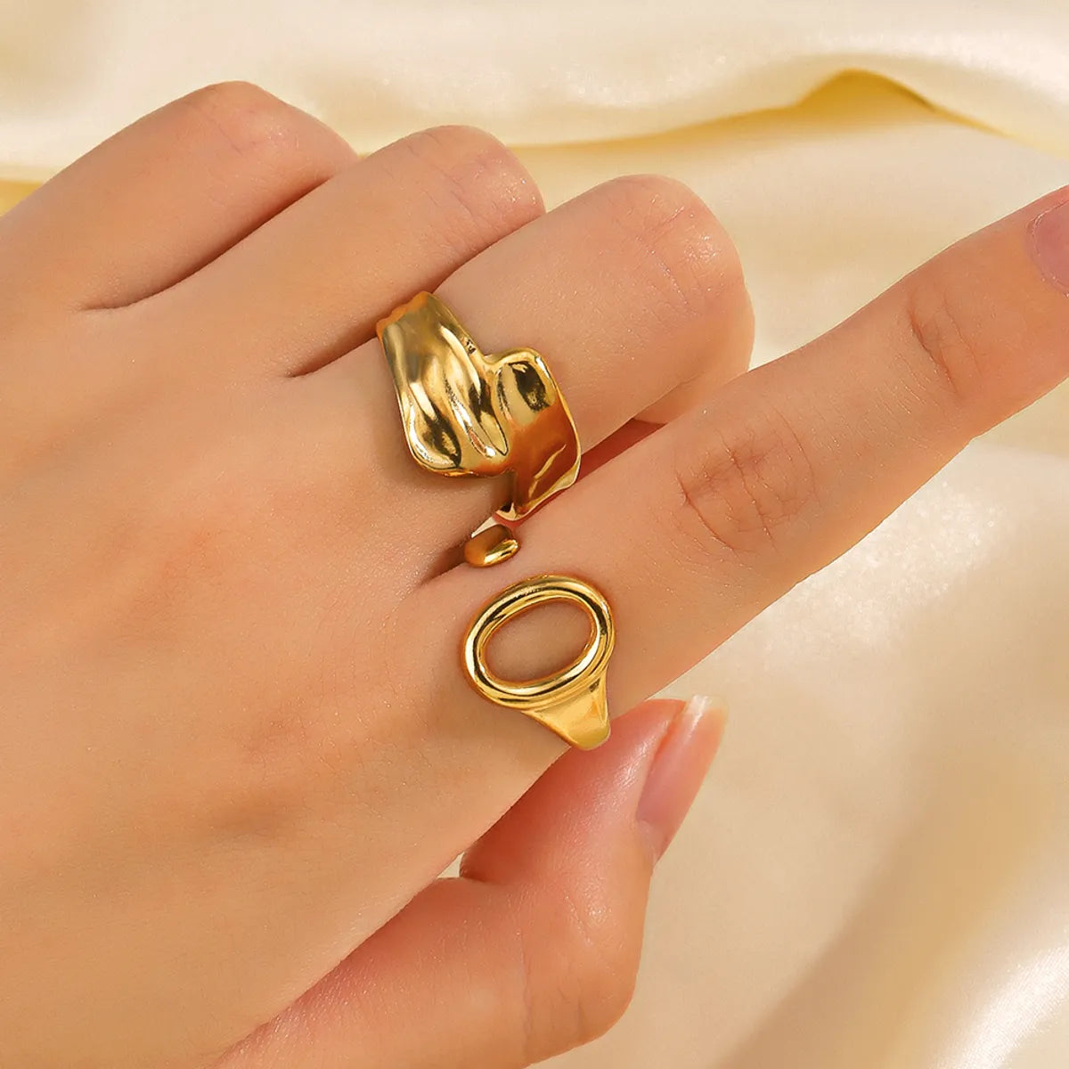 Ladies gold-plated rings-Simple Style Oval Stainless Steel Plating 18k Gold Plated Open Rings