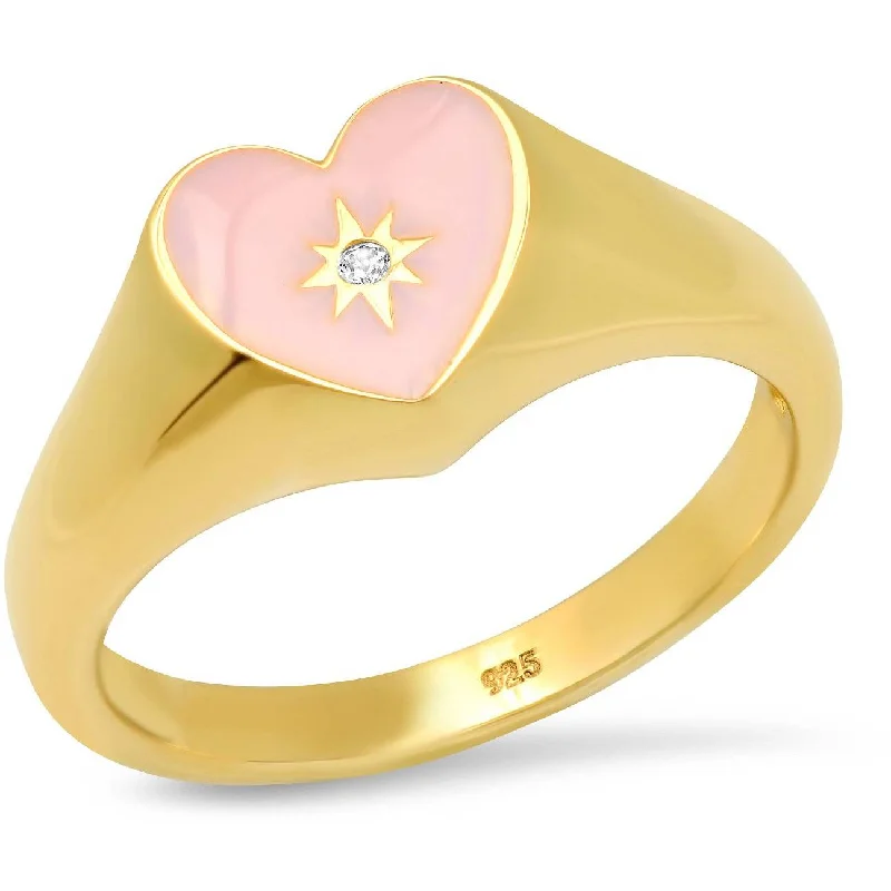 Ladies blue diamond rings-TAI PINK HEART SIGNET RING